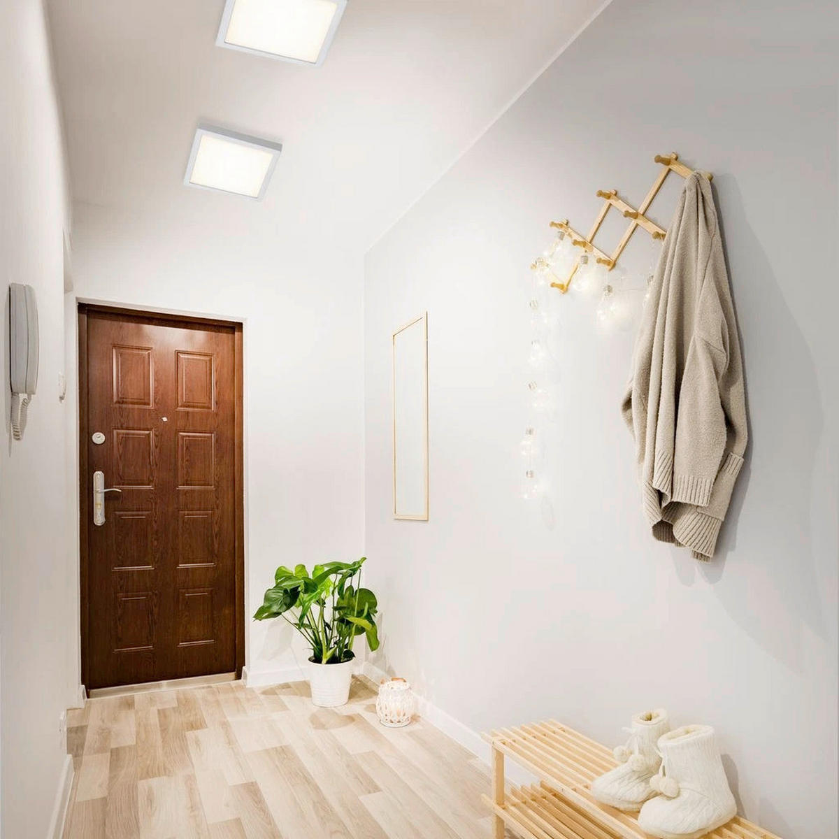 AUFBAULEUCHTE 30/30/3,2 cm   - Chromfarben/Weiß, Design, Kunststoff/Metall (30/30/3,2cm) - Globo