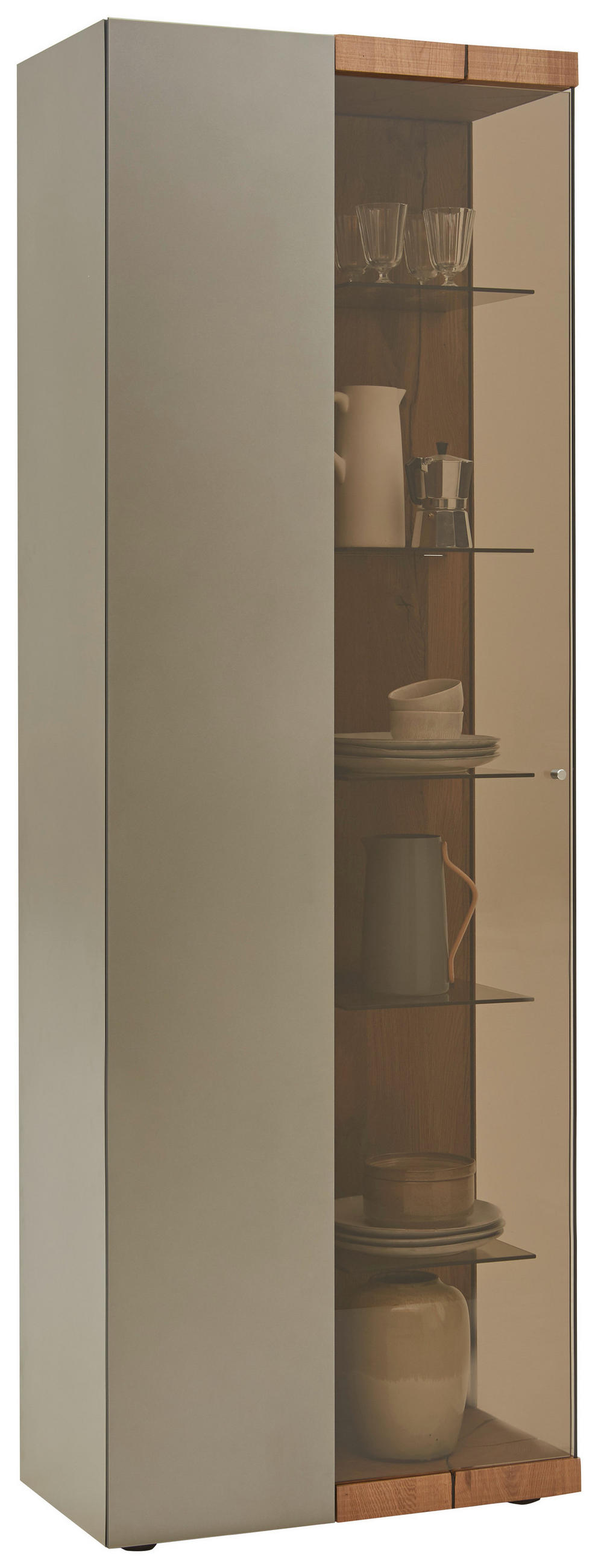 VITRINE  in vollmassiv Kerneiche Eichefarben, Titanfarben - Edelstahlfarben/Eichefarben, Natur, Glas/Holz (72/207/39cm) - Valnatura