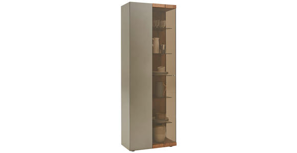 VITRINE in vollmassiv Kerneiche Eichefarben, Titanfarben - Edelstahlfarben/Eichefarben, Natur, Glas/Holz (72/207/39cm) - Valnatura