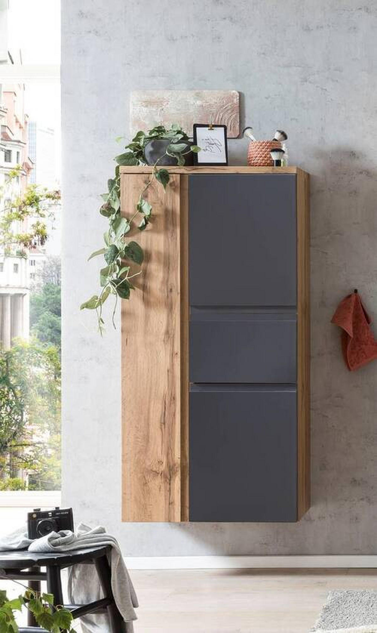 MIDISCHRANK 65/130/35 cm  - Silberfarben/Eiche Wotan, Modern, Holzwerkstoff/Kunststoff (65/130/35cm) - Held