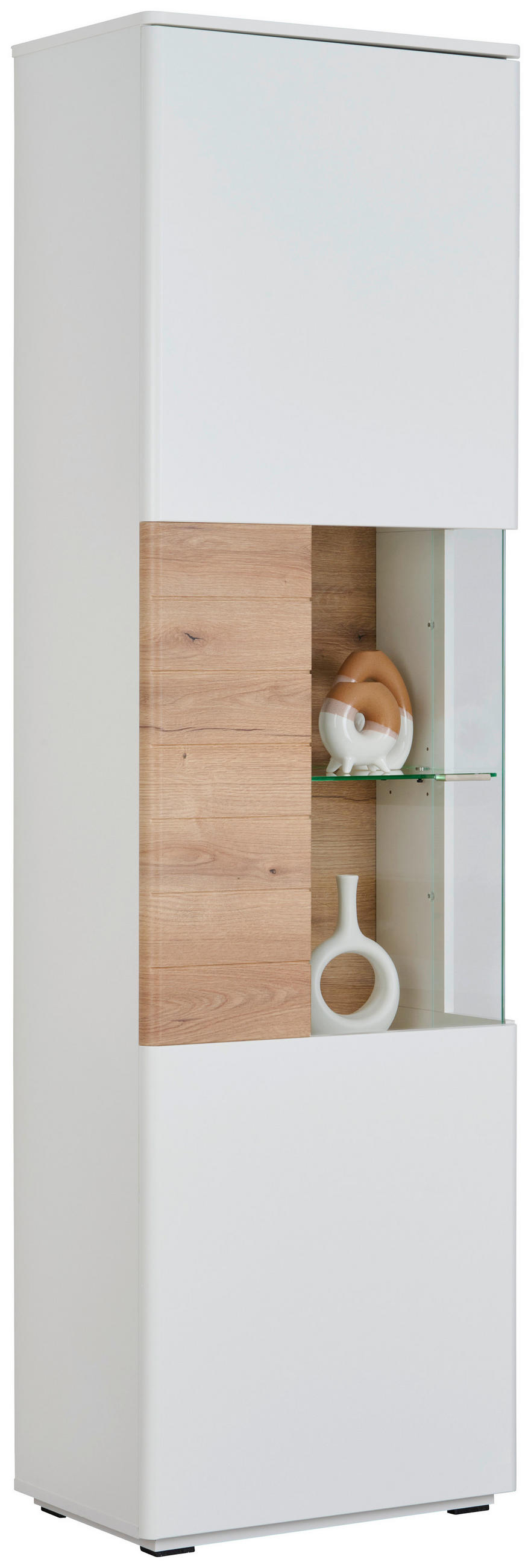 VITRINE in Weiß, Eichefarben  - Eichefarben/Schwarz, Design, Glas/Holzwerkstoff (60/200/38cm) - Stylife