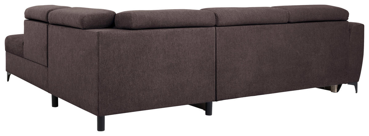 ECKSOFA in Velours Dunkelbraun  - Dunkelbraun/Schwarz, Konventionell, Textil/Metall (255/217cm) - MID.YOU