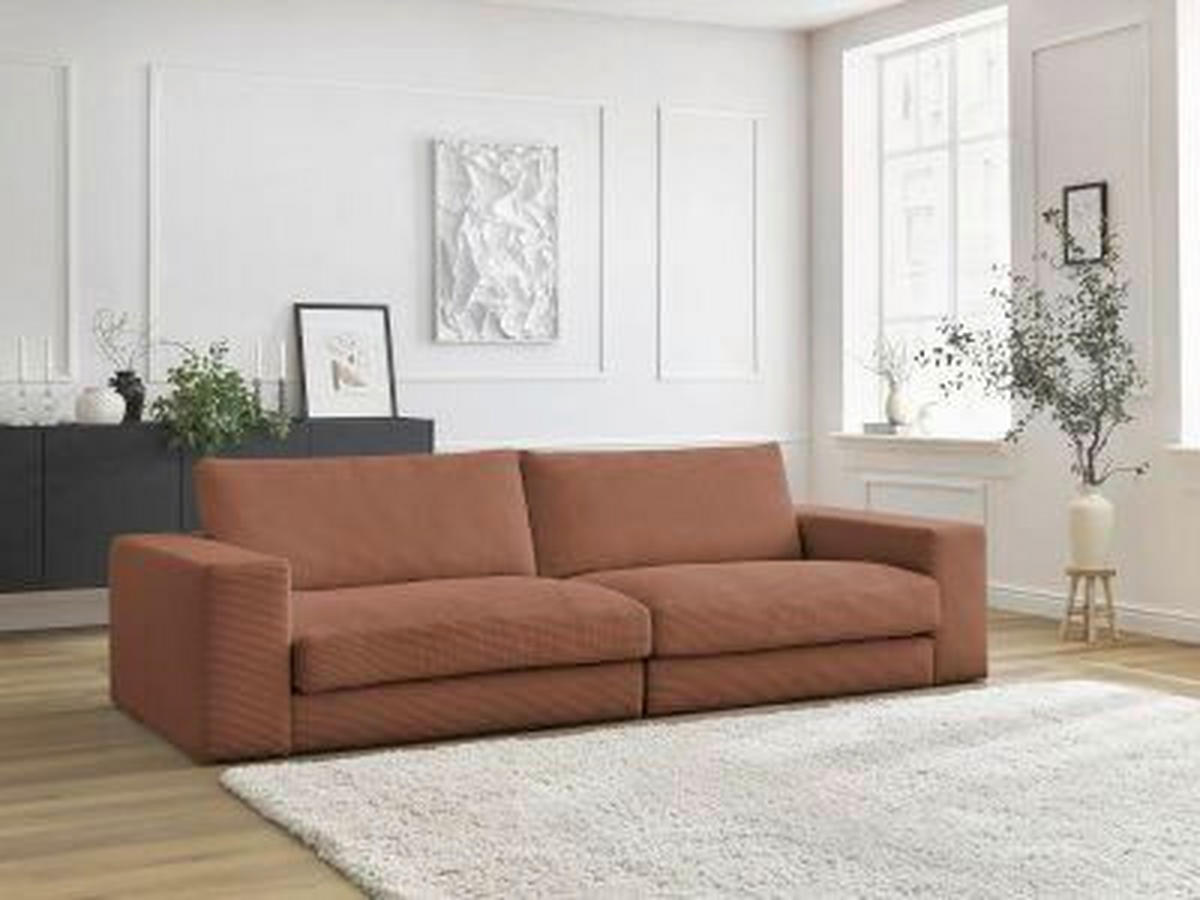 3-SITZER-SOFA LEONARD Cord Orange  - Schwarz/Orange, MODERN, Kunststoff/Textil (234/77/109cm)