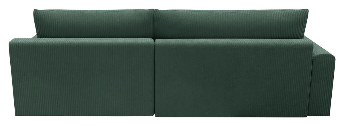 ECKSCHLAFSOFA  mit Schlafen auf Sitzhöhe, Rücken echt, Armteil links, Armteil rechts Cord Dunkelgrün  - Dunkelgrün/Schwarz, MODERN, Kunststoff/Textil (253/167cm) - Trendmanufaktur