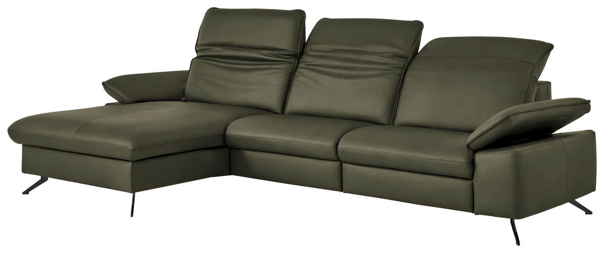 ECKSOFA  Echtleder Graugrün  - Schwarz/Graugrün, Design, Leder/Metall (169/307cm) - Beldomo Premium