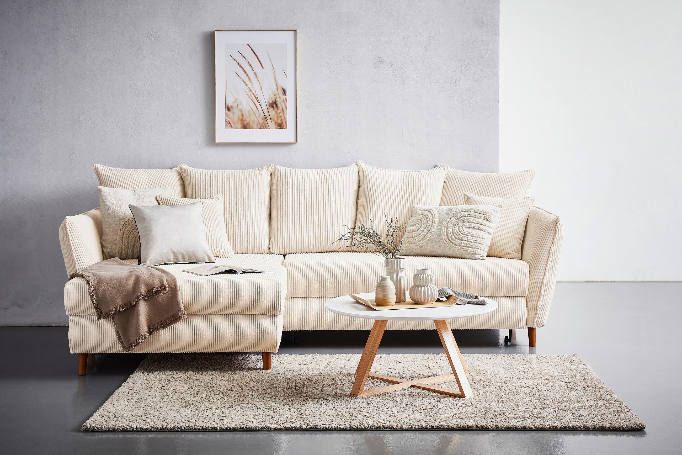 ECKSOFA Creme Cord  - Eichefarben/Creme, KONVENTIONELL, Holz/Textil (162/284cm) - Carryhome