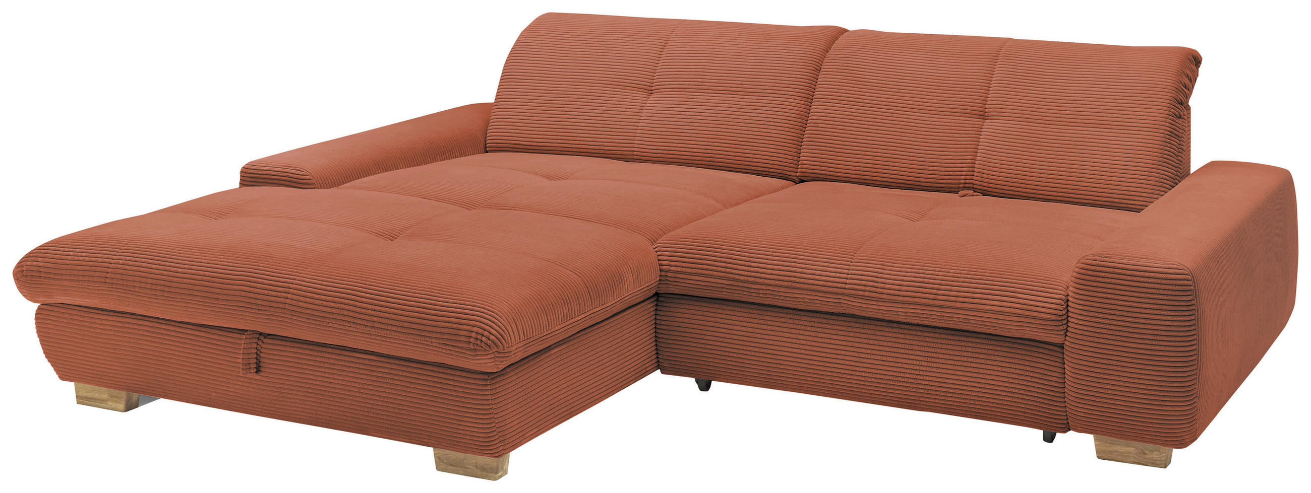 Thumbnail - SetOne by Musterring Ecksofa, Orange, Textil, Eiche, massiv, 2-Sitzer, L-Form, Ottomane links, 276x198 cm, Armteilvarian...