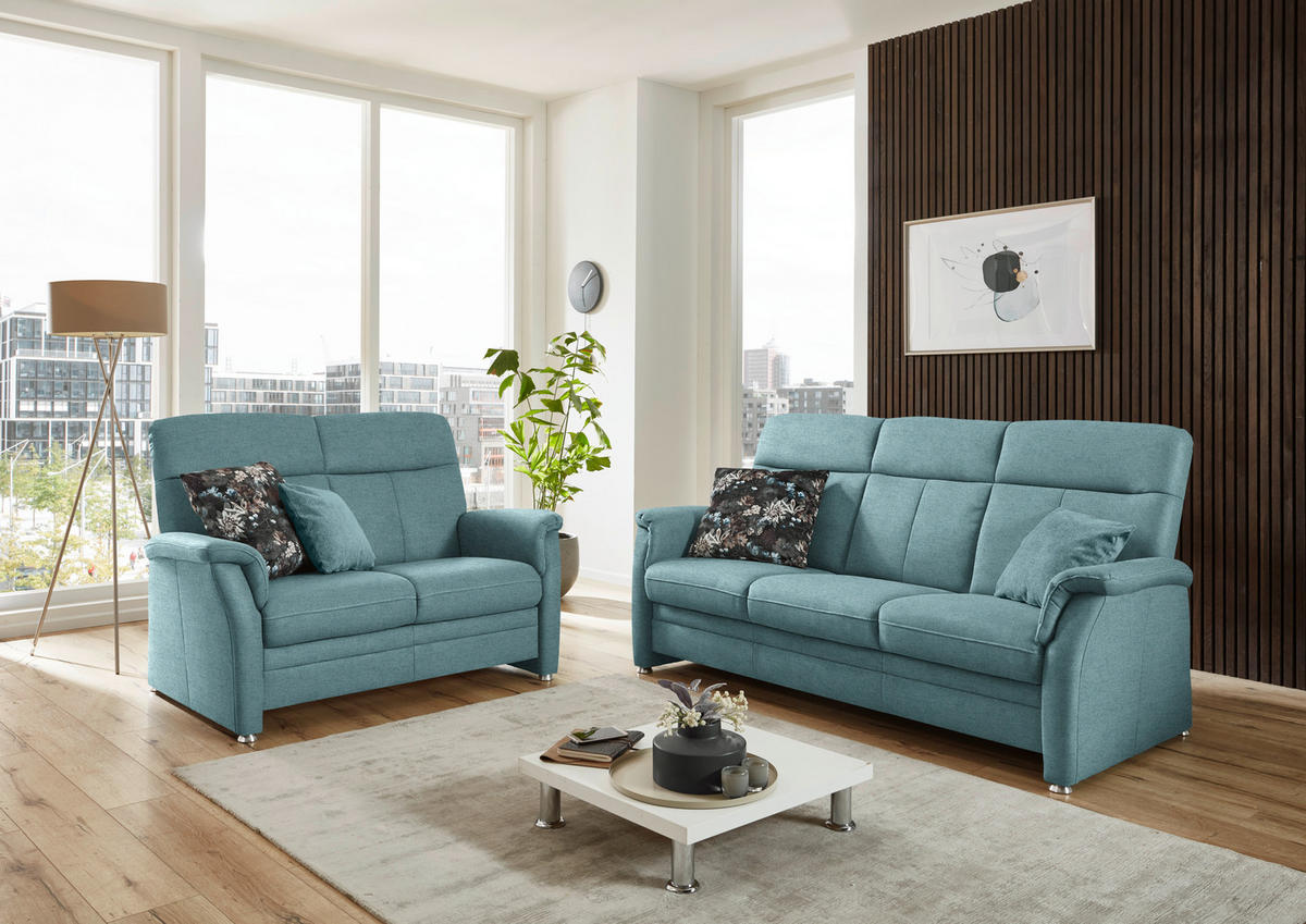 3-SITZER-SOFA Flachgewebe Hellblau  - Alufarben/Hellblau, Konventionell, Textil/Metall (194/100/89cm) - Beldomo Comfort