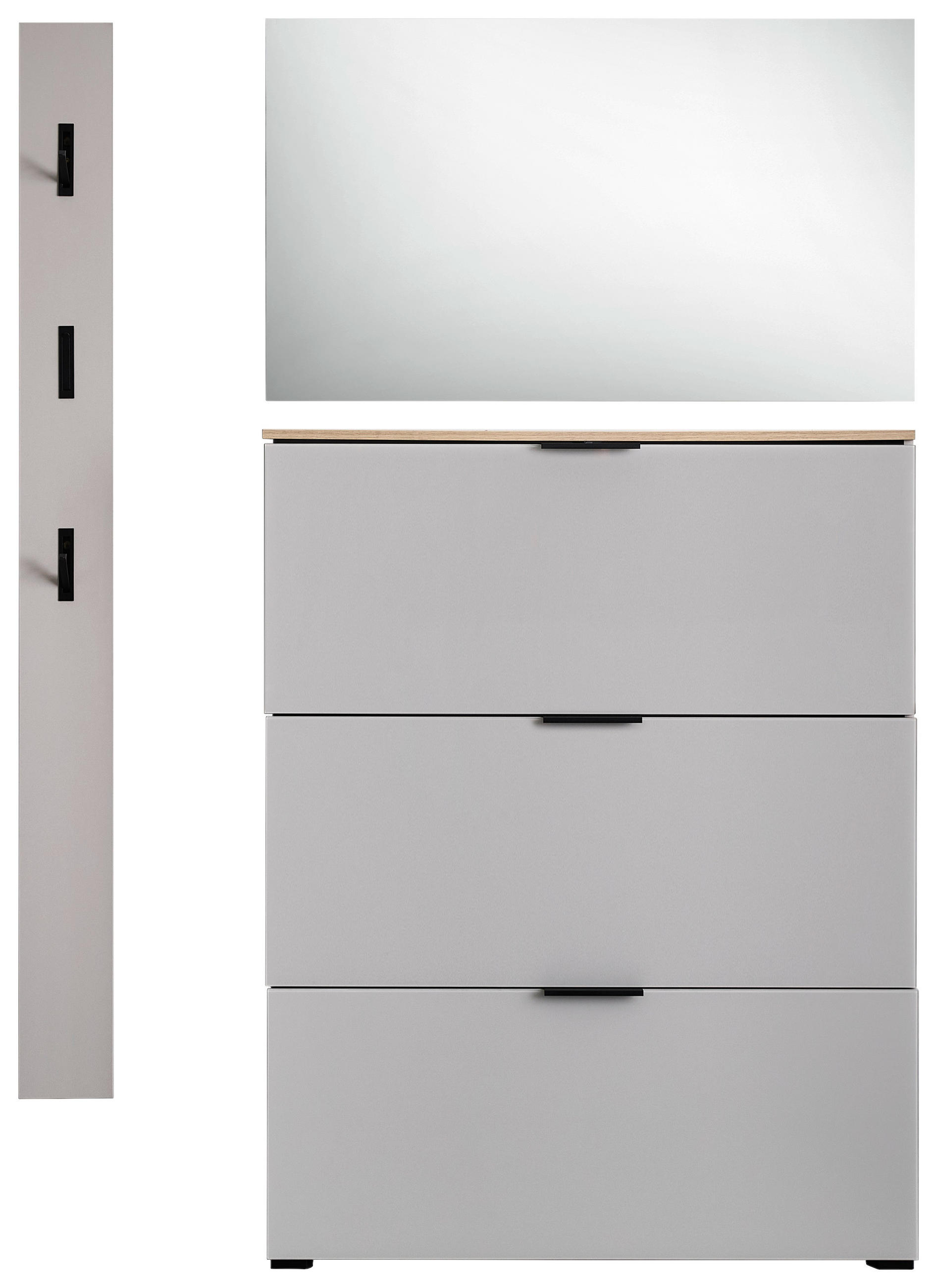 GARDEROBE 3-teilig  in 125/200/19 cm  - Kaschmir/Eichefarben, Design, Glas/Holzwerkstoff (125/200/19cm) - Voleo