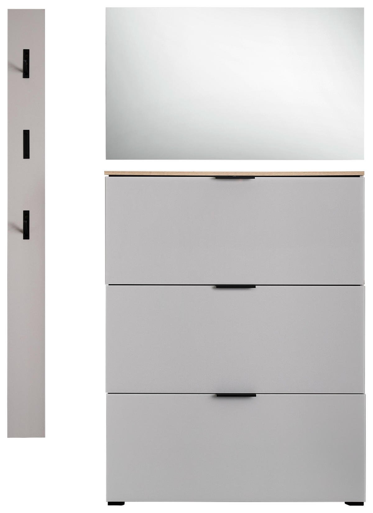 GARDEROBE 3-teilig  in 125/200/19 cm  - Kaschmir/Eichefarben, Design, Glas/Holzwerkstoff (125/200/19cm) - Voleo