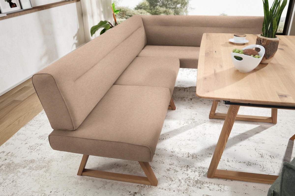 ECKBANK 230/170 cm Mikrofaser, Lederlook (vegan) Eichefarben, Beige Wildeiche massiv   - Eichefarben/Beige, KONVENTIONELL, Holz/Textil (230/170cm) - Moderano