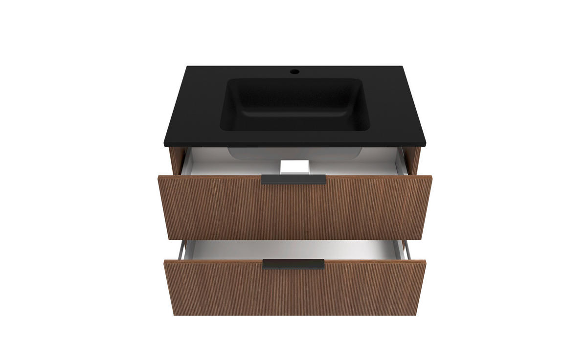 BADEZIMMER 3-teilig  in 80 cm  - Dunkelbraun/Schwarz, Natur, Holzwerkstoff/Stein (80cm) - Held