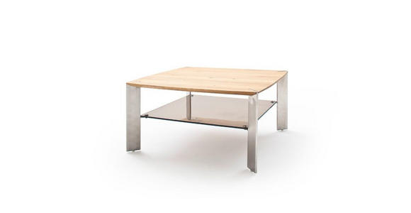 COUCHTISCH Eiche massiv quadratisch Braun, Edelstahlfarben, Eichefarben - Edelstahlfarben/Eichefarben, KONVENTIONELL, Glas/Holz (80/80/41cm) - Linea Natura