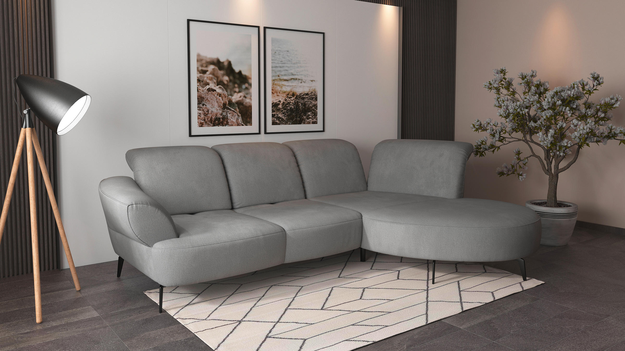 ECKSOFA in Flachgewebe Grau - Schwarz/Grau, Modern, Textil/Metall (313/208cm) - Sit & More