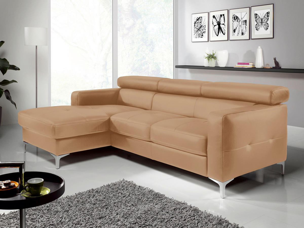 ECKSOFA SAMMY - Chromfarben/Cappuccino, Design, Leder/Metall (169/226cm) - Livetastic