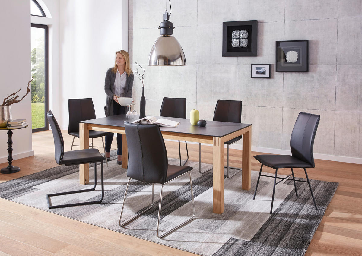ESSTISCH Graphitfarben, Eichefarben rechteckig  ausziehbar, in verschiedenen Größen erhältlich, in verschiedenen Holzarten erhältlich, Variantenauswahl  - Eichefarben/Graphitfarben, Design, Holz/Kunststoff (180-280/100/75cm) - Dieter Knoll