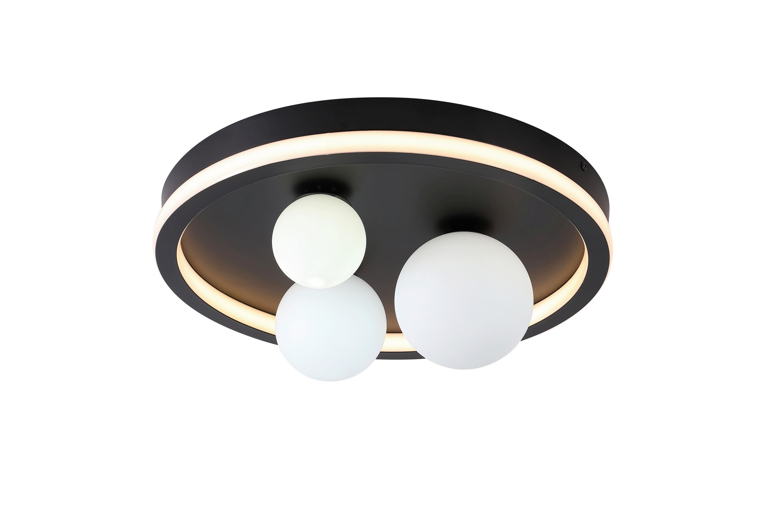 DECKENLEUCHTE Trident 40/16 cm  - Schwarz/Weiß, Design, Glas/Metall (40/16cm)