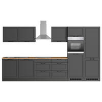 KÜCHENBLOCK 360 cm   in Grau, Eiche Wotan  - Eiche Wotan/Schwarz, LIFESTYLE, Holzwerkstoff/Metall (360cm) - Held