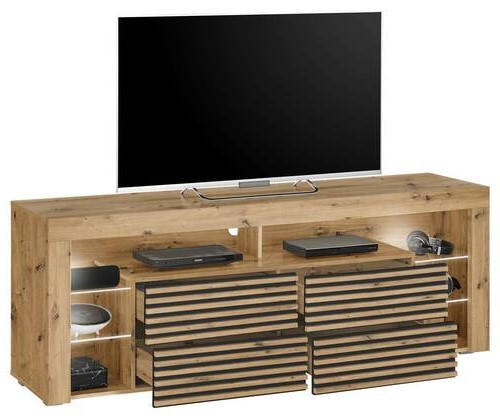 LOWBOARD  in 179/66/44 cm  - Silberfarben/Schwarz, Design, Glas/Holzwerkstoff (179/66/44cm) - Livetastic
