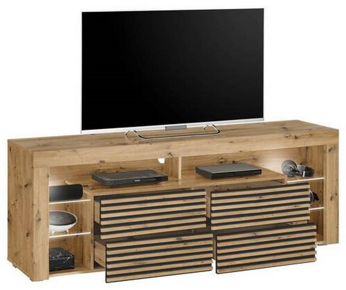 LOWBOARD  in 179/66/44 cm  - Silberfarben/Schwarz, Design, Glas/Holzwerkstoff (179/66/44cm) - Livetastic