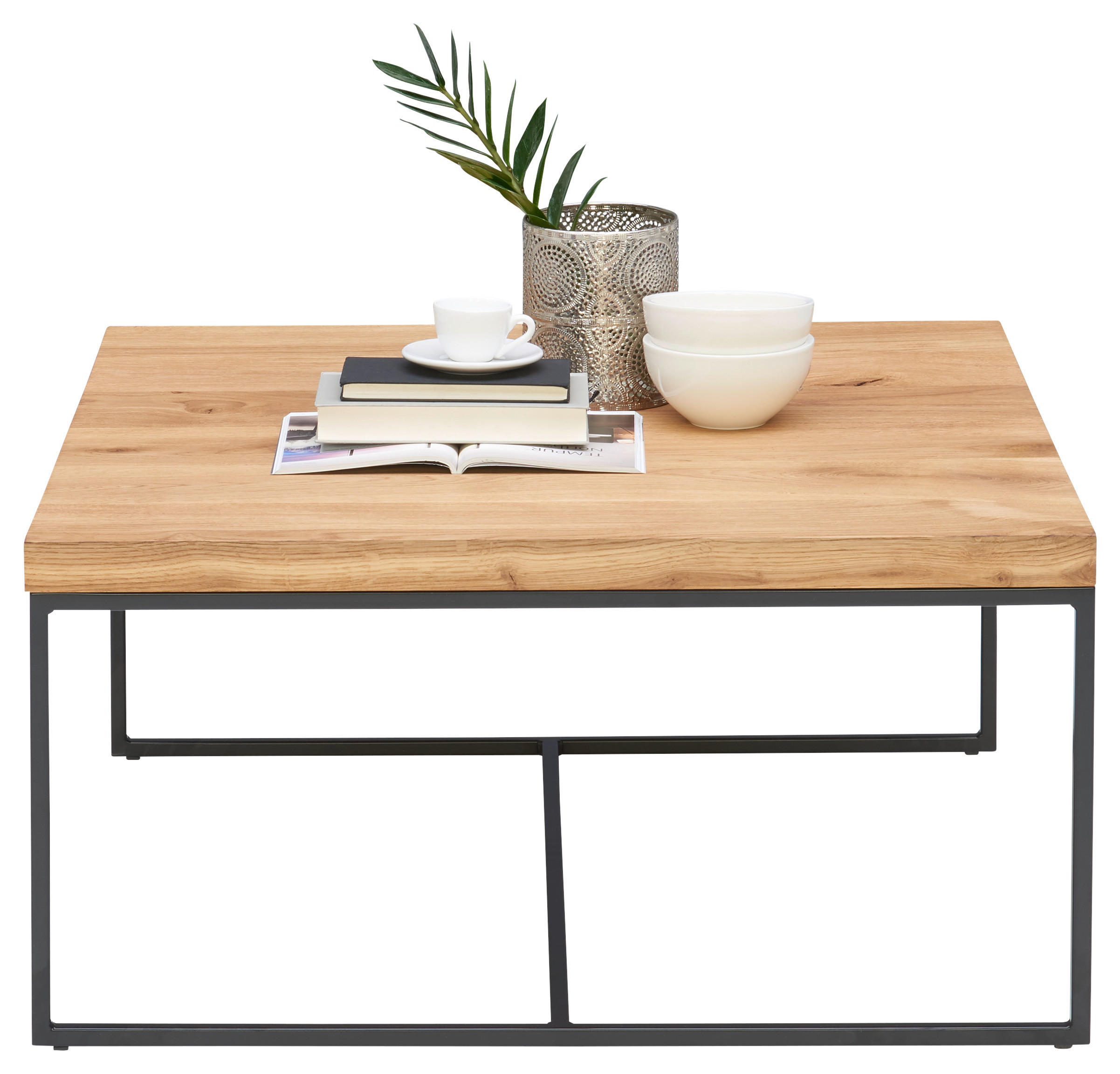 COUCHTISCH Eiche massiv 80/80/40 cm quadratisch Schwarz, Eichefarben  - Eichefarben/Schwarz, Design, Holz/Metall (80/80/40cm) - Novel