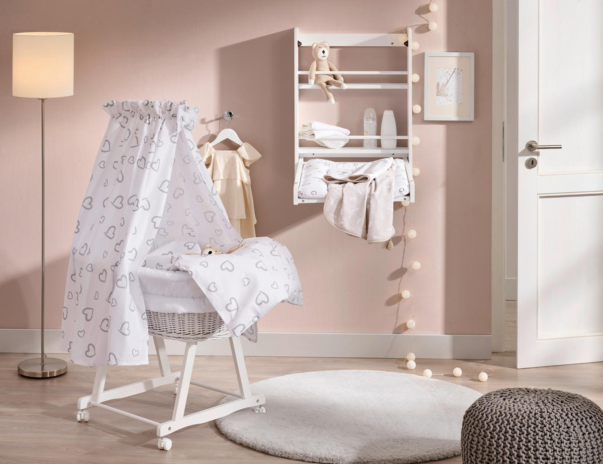 POJÍZDNÁ KOLÉBKA S VÝBAVOU - šedá/bílá, Basics, dřevo/textil (91/60/73cm) - My Baby Lou