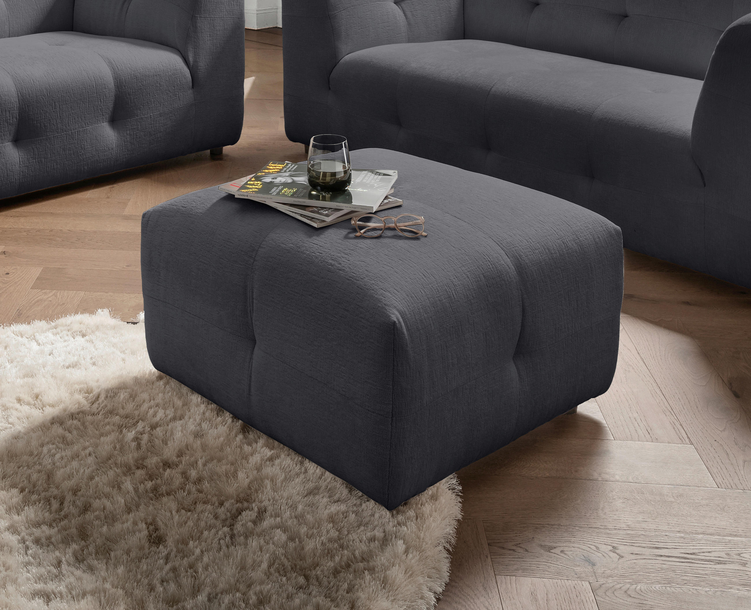 HOCKER in Textil Anthrazit  - Anthrazit/Schwarz, Design, Kunststoff/Textil (72/44/72cm) - Livetastic