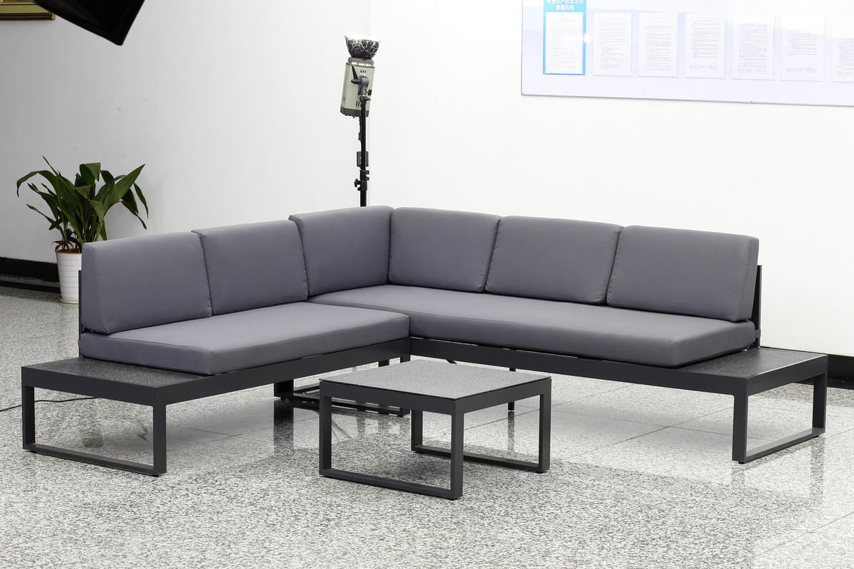 LOUNGEGARNITUR 219/220 cm Aluminium  - Dunkelgrau/Anthrazit, LIFESTYLE, Glas/Textil (219/220cm) - Ambia Garden