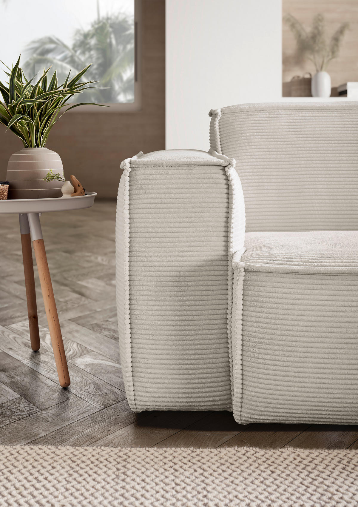 ECKSOFA in Cord Weiss  - Weiss/Schwarz, Konventionell, Kunststoff/Textil (254/224cm) - Hom`in
