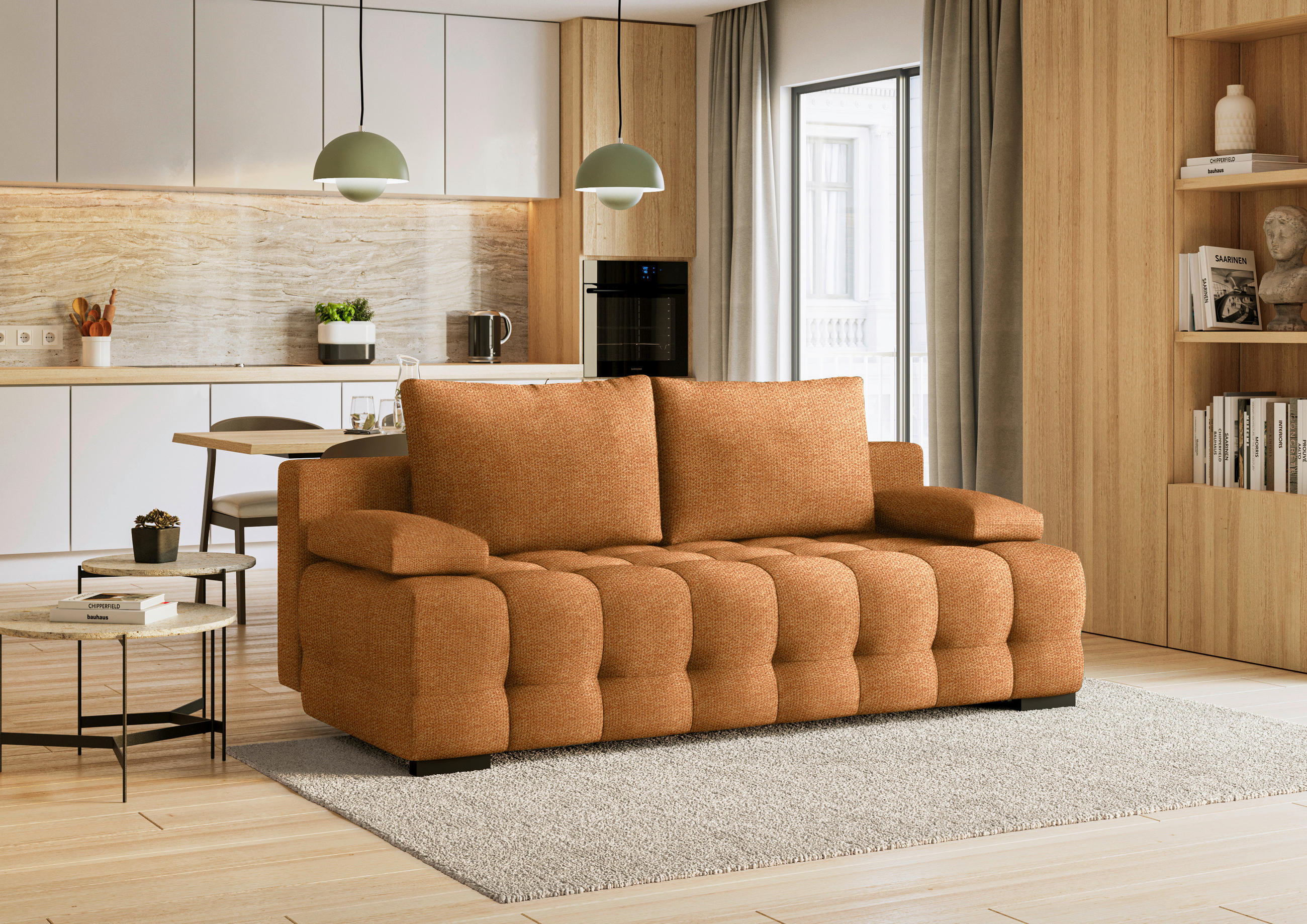 SCHLAFSOFA Struktur Currygelb  - Currygelb/Schwarz, KONVENTIONELL, Kunststoff/Textil (209/96/100cm) - Stylife