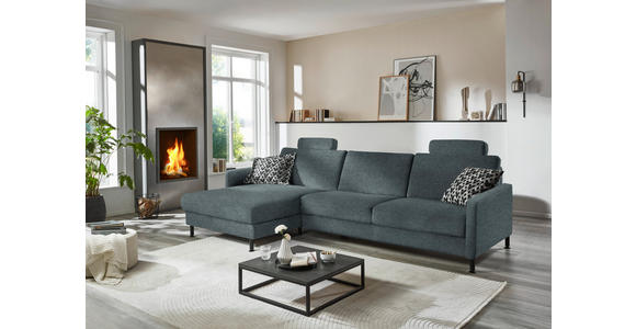 ECKSOFA  in Chenille, Flachgewebe Blau  175/316 cm  - Blau/Schwarz, Design, Textil/Metall (175/316cm) - Dieter Knoll