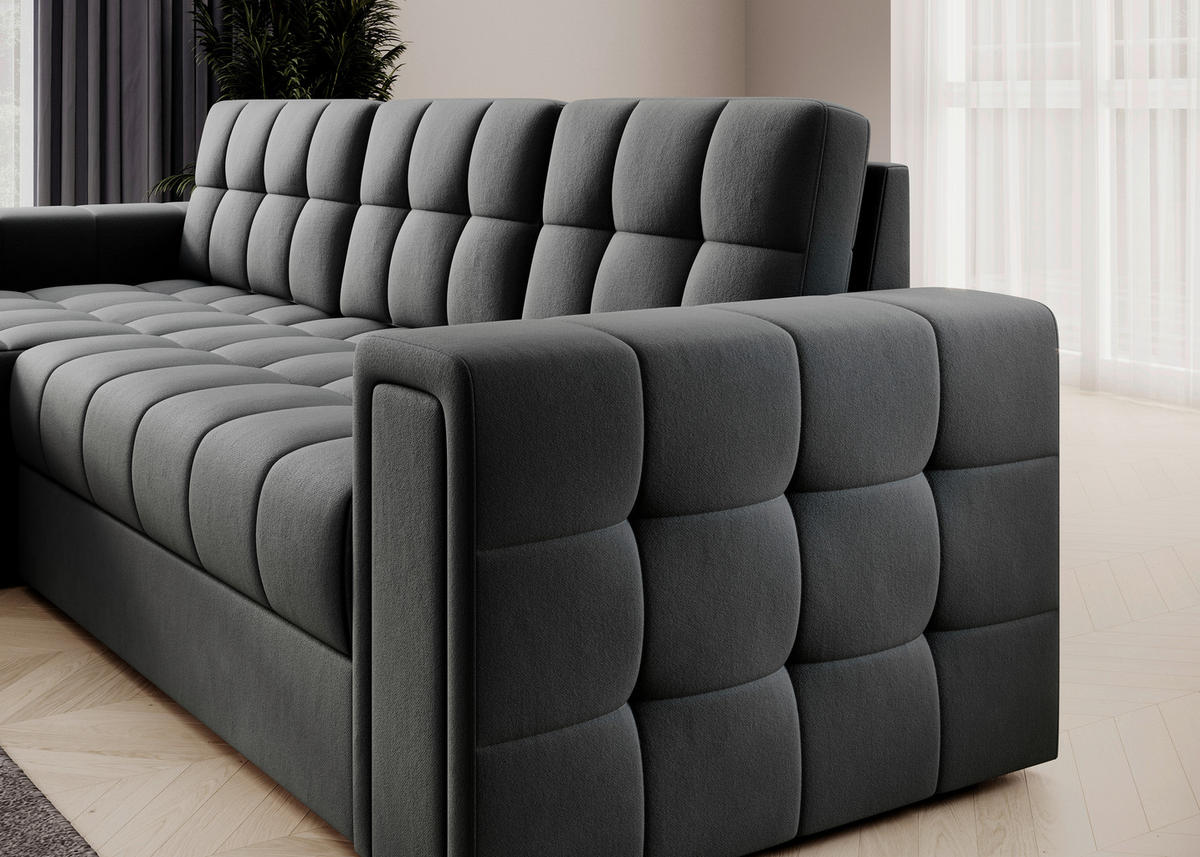 ECKSOFA Plüsch Dunkelgrau  - Dunkelgrau, Design, Kunststoff/Textil (260/150cm) - MID.YOU