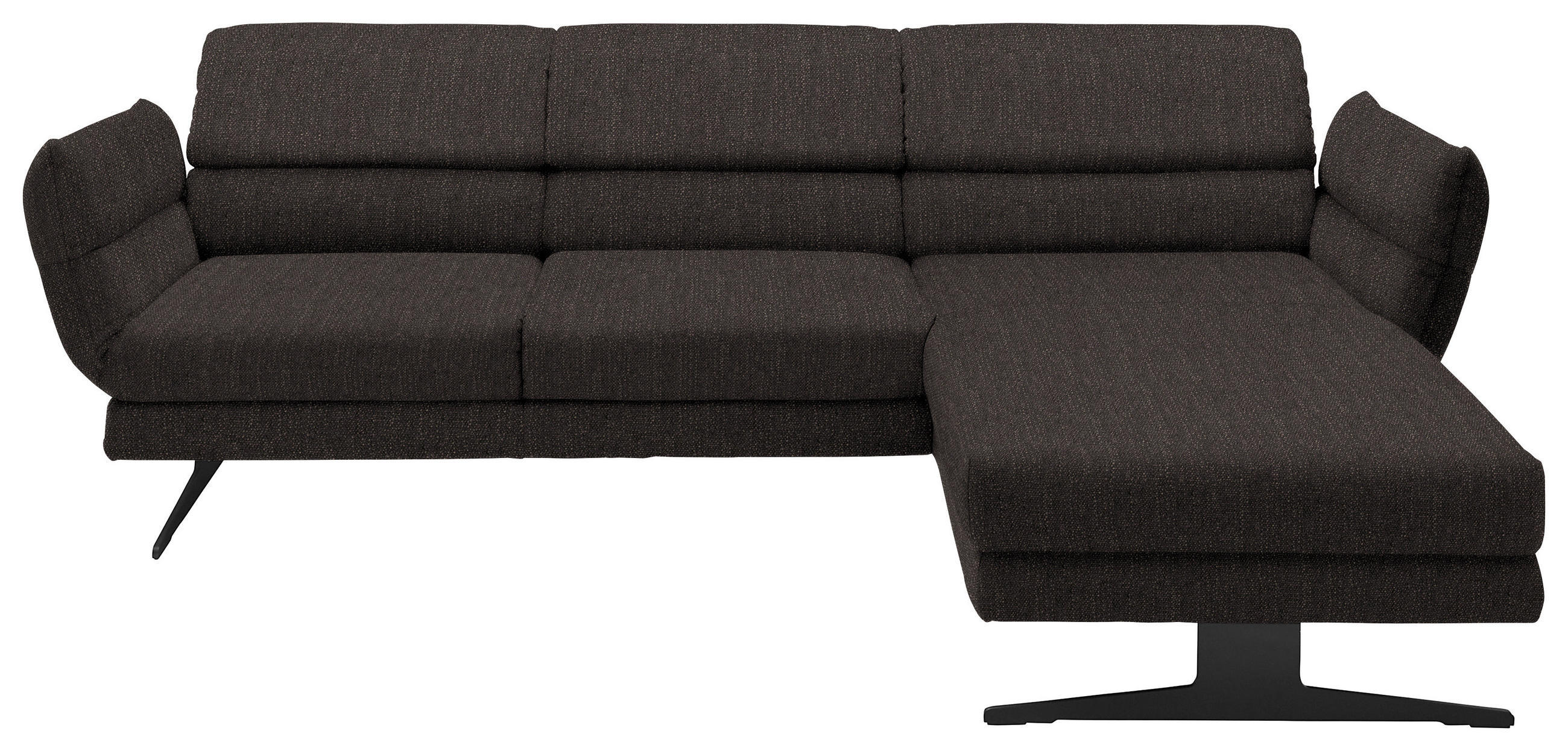 ECKSOFA Dunkelbraun Flachgewebe Rücken echt, Armteilverstellung, Relaxfunktion, Drehsitzfunktion  - Dunkelbraun/Schwarz, Design, Textil/Metall (259-307/176-217cm) - Dieter Knoll