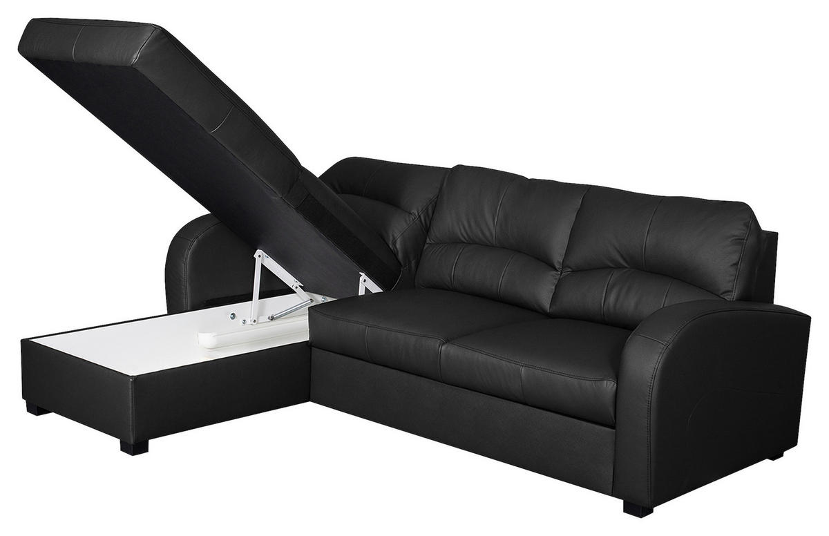 ECKSOFA in Lederlook Echtleder Schwarz  - Schwarz, Design, Leder/Kunststoff (168/227cm) - Livetastic