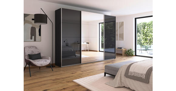 SCHWEBETÜRENSCHRANK  in Dunkelgrau  - Dunkelgrau/Alufarben, KONVENTIONELL, Glas/Holzwerkstoff (315/229/62cm) - Xora