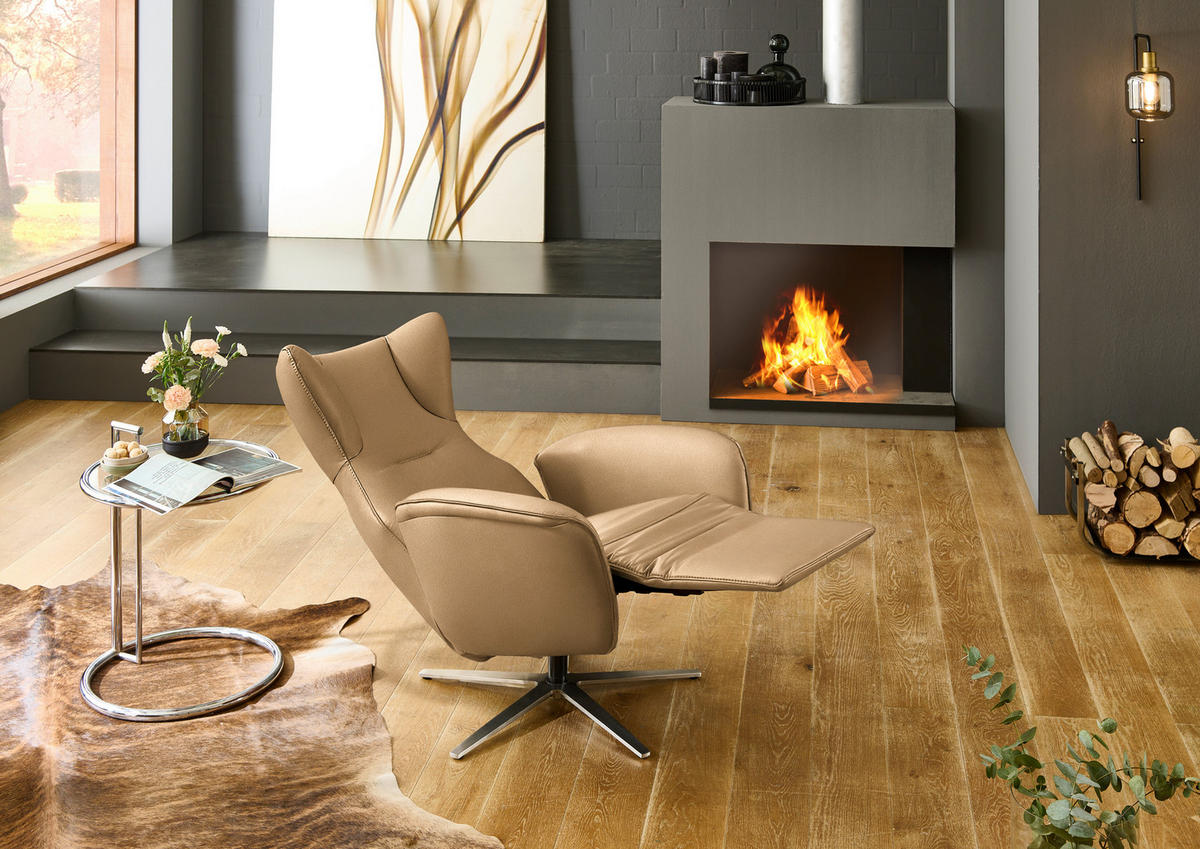 RELAXSESSEL Leder Honig  - Schwarz/Honig, Design, Leder/Metall (75/106/86cm) - Valdera