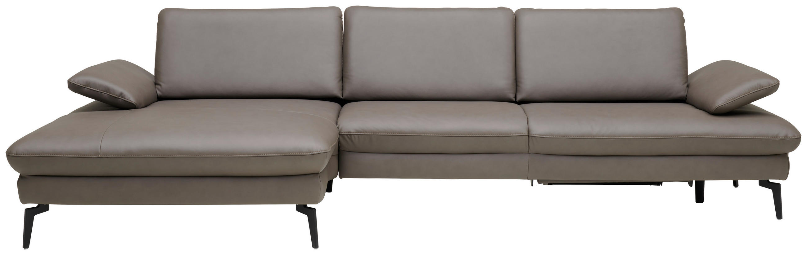 ECKSOFA in Echtleder Graubraun  157/325 cm  - Graubraun/Schwarz, Design, Leder/Metall (157/325cm) - Dieter Knoll