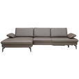 ECKSOFA in Echtleder Graubraun  - Graubraun/Schwarz, Design, Leder/Metall (157/325cm) - Dieter Knoll