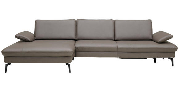 ECKSOFA in Echtleder Graubraun  - Graubraun/Schwarz, Design, Leder/Metall (157/325cm) - Dieter Knoll