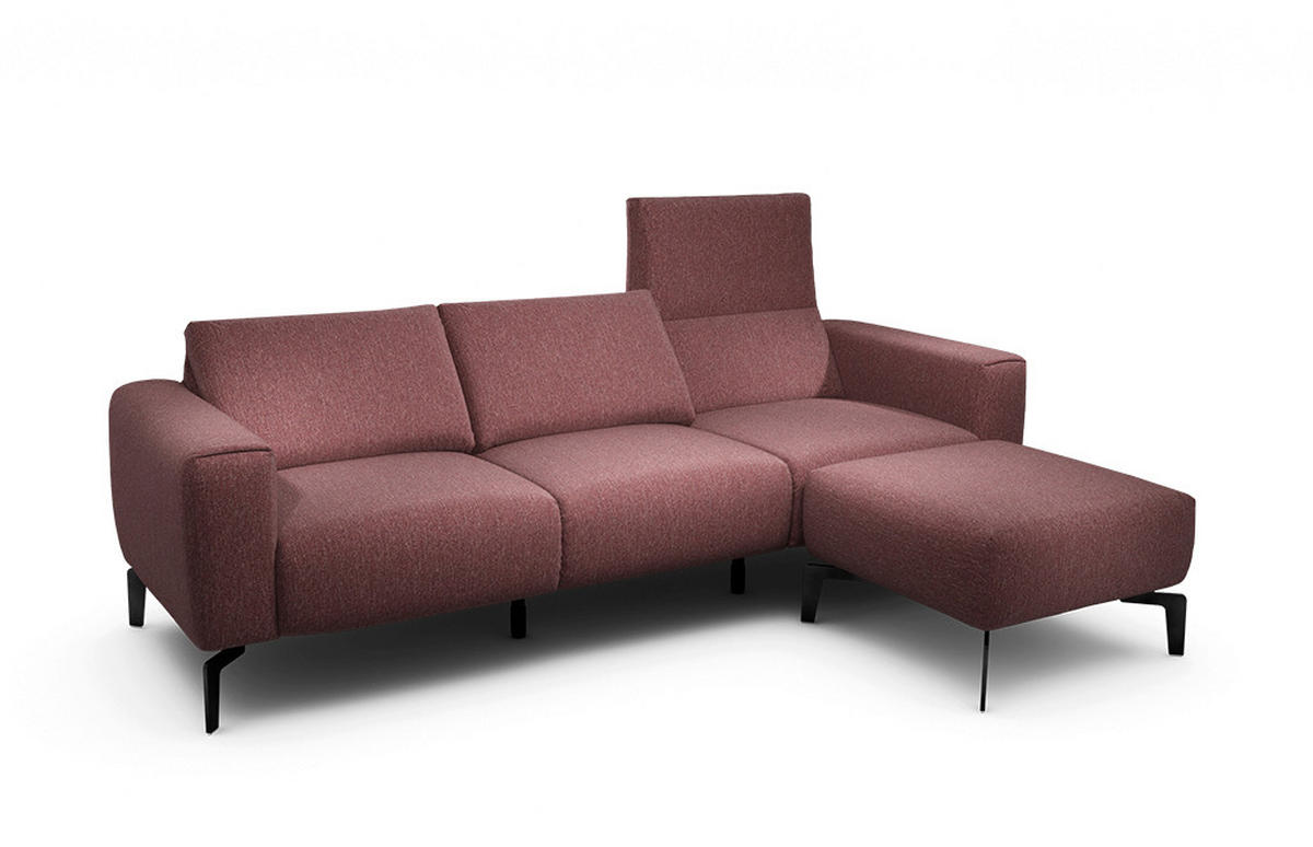 Dreisitzer inkl. Hocker Chenille Rot  - Rot/Schwarz, Design, Textil/Metall (250/86/86-94cm) - SENSOO