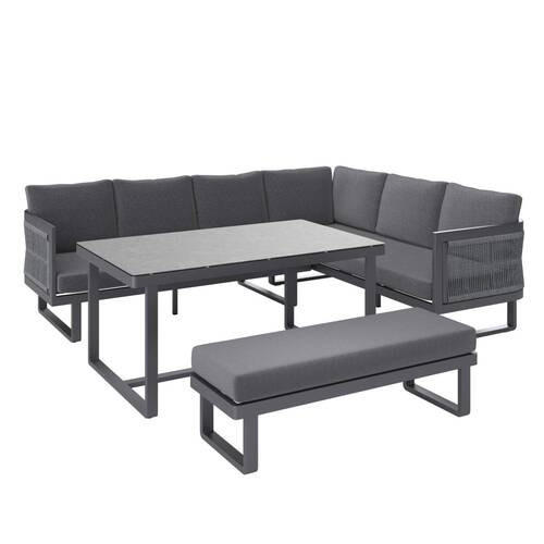 GARTENSET Textilgeflecht, Webstoff Aluminium  - Anthrazit, MODERN, Glas/Kunststoff (240/190cm) - Ambia Garden