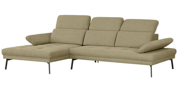 ECKSOFA Ottomane links, Eckteil  More_LZ Olivgrün Webstoff  - Schwarz/Olivgrün, Design, Textil/Metall (188/296cm) - Xora
