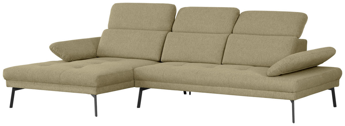 ECKSOFA More_LZ in Webstoff Olivgrün  188/296 cm  - Schwarz/Olivgrün, Design, Textil/Metall (188/296cm) - Xora