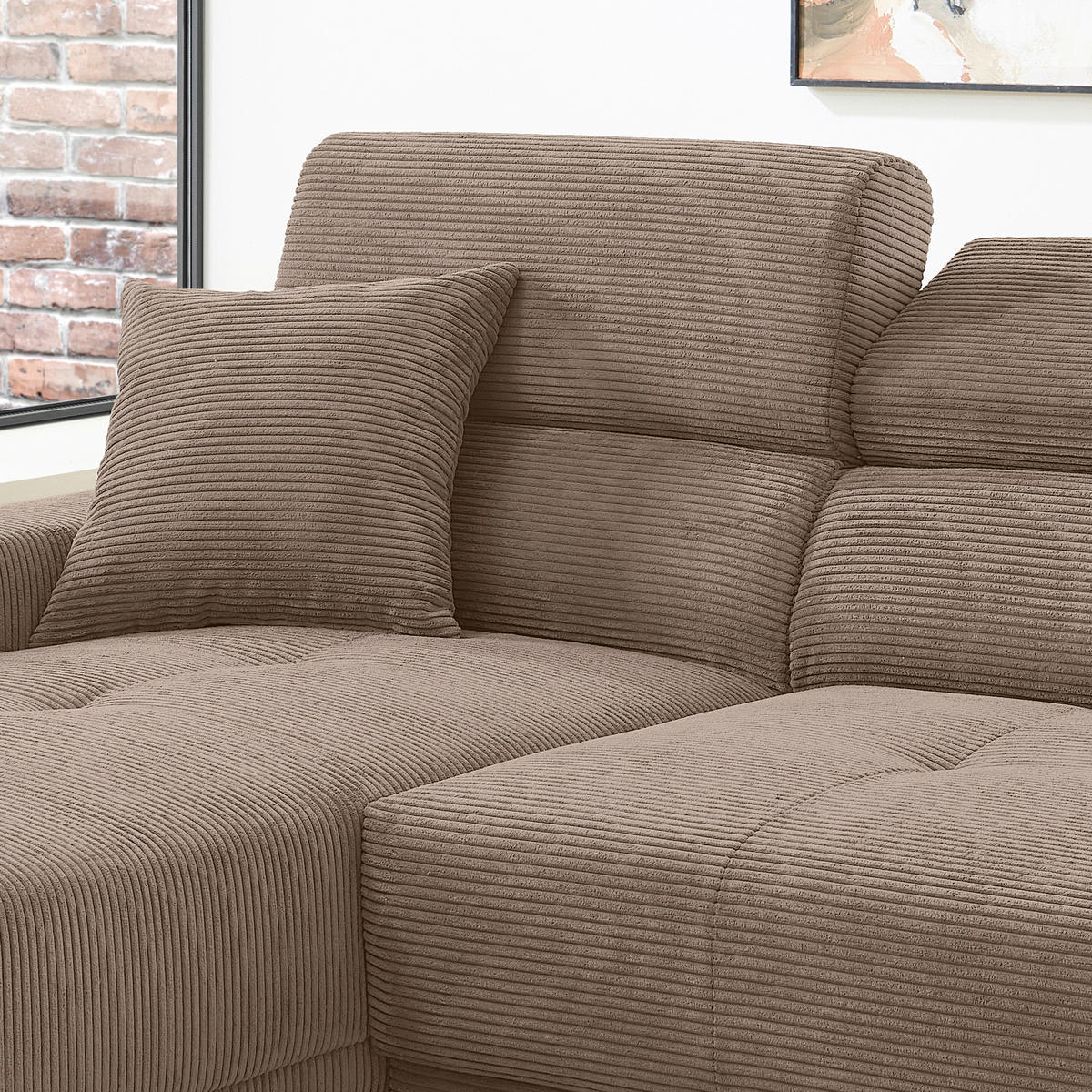 ECKSOFA Cord Graubraun  - Graubraun/Schwarz, Basics, Textil/Metall (183/250cm) - Livetastic