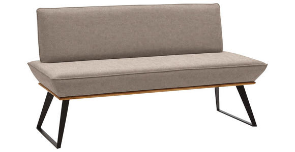 SITZBANK 160/87/64 cm Lederlook Hellbraun, Schwarz, Eichefarben Eiche massiv Metall - Hellbraun/Eichefarben, Design, Holz/Textil (160/87/64cm) - Voleo
