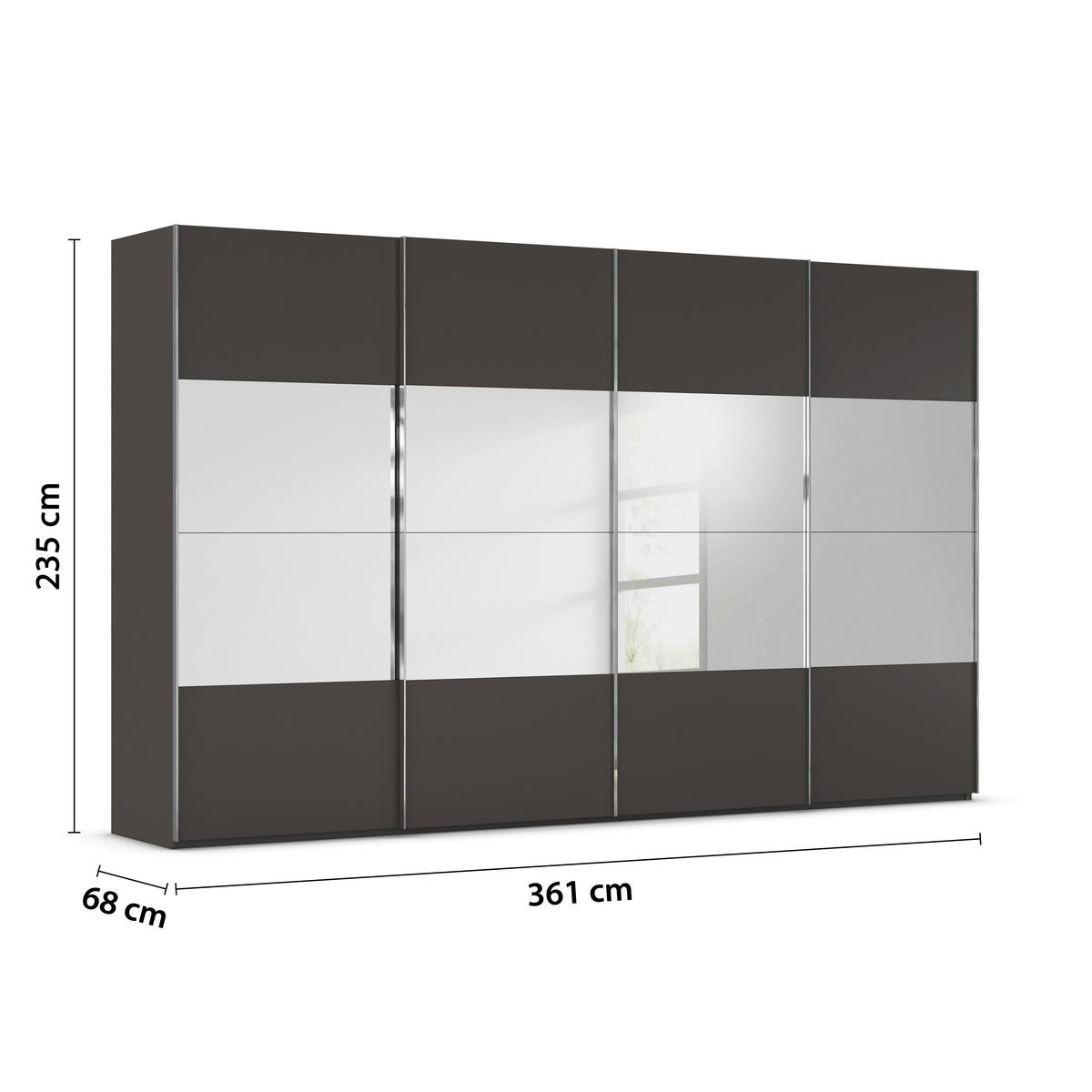 SCHWEBETÜRENSCHRANK 361/223/68 cm 4-türig Graphitfarben  - Chromfarben/Graphitfarben, Design, Glas/Holzwerkstoff (361/223/68cm) - Novel