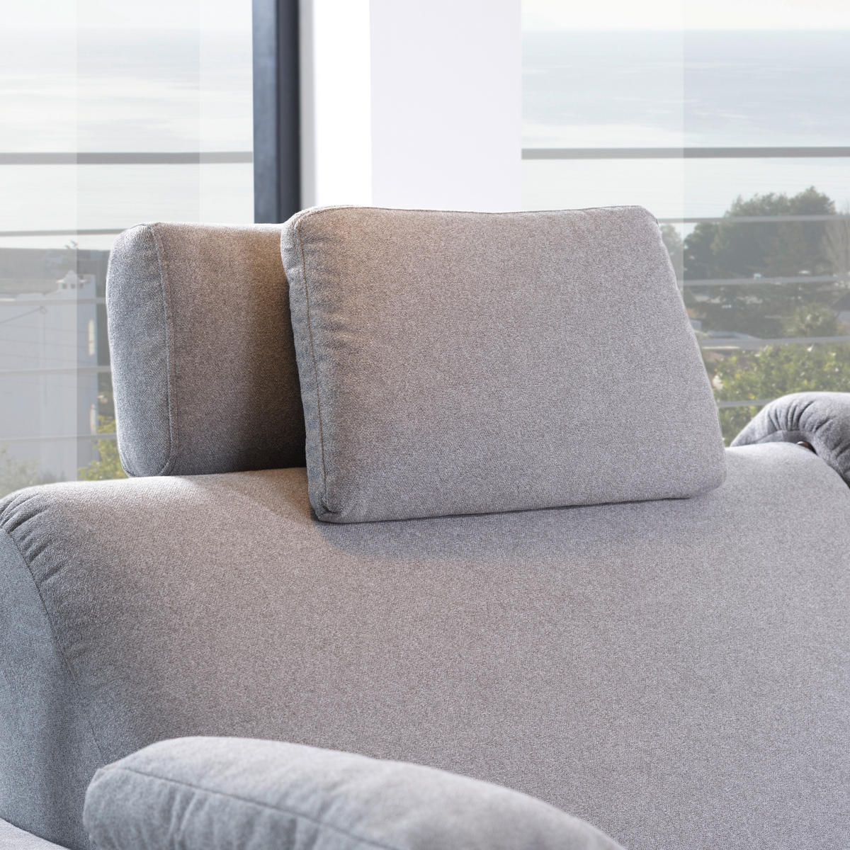 ECKSOFA in Flachgewebe Grau  203/261 cm  - Eichefarben/Grau, KONVENTIONELL, Holz/Textil (203/261cm) - Sedda