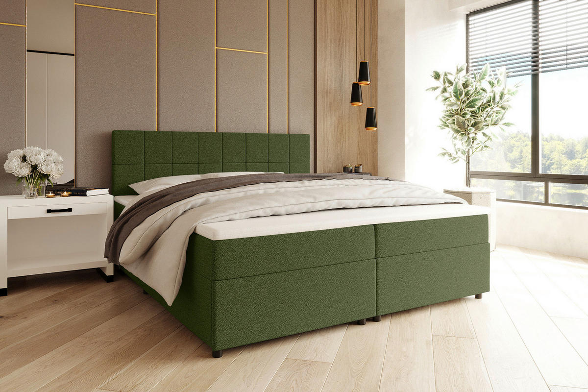 BOXBETT 140/200 cm,  in Grün, Topper, Matratzen, Bettschubladen, H3 = fest  - Schwarz/Grün, KONVENTIONELL, Kunststoff/Textil (140/200cm) - Boxxx