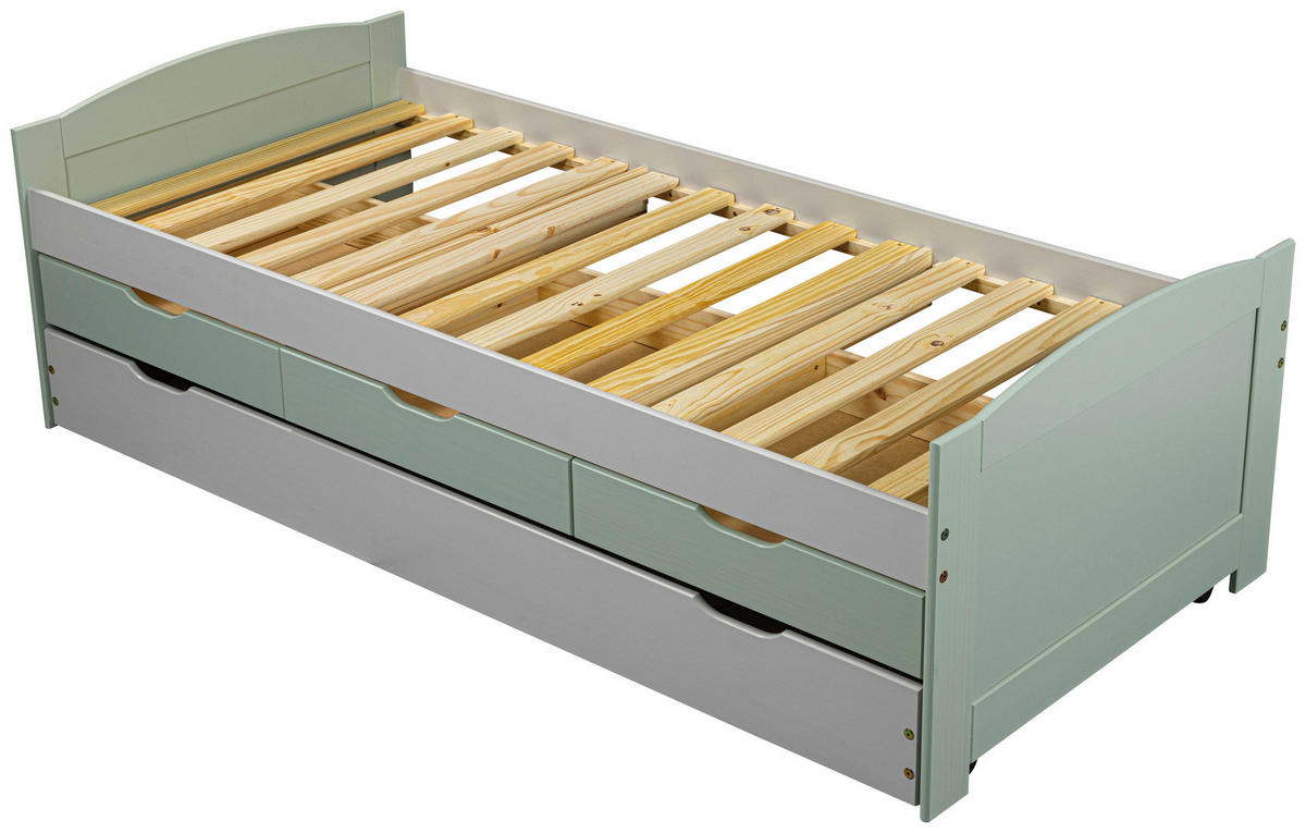 POSTEL S ÚLOŽNÝM PROSTOREM, 90/200 cm, světle šedá, šalvějově zelená - šalvějově zelená/světle šedá, Moderní, dřevo (90/200cm) - MID.YOU