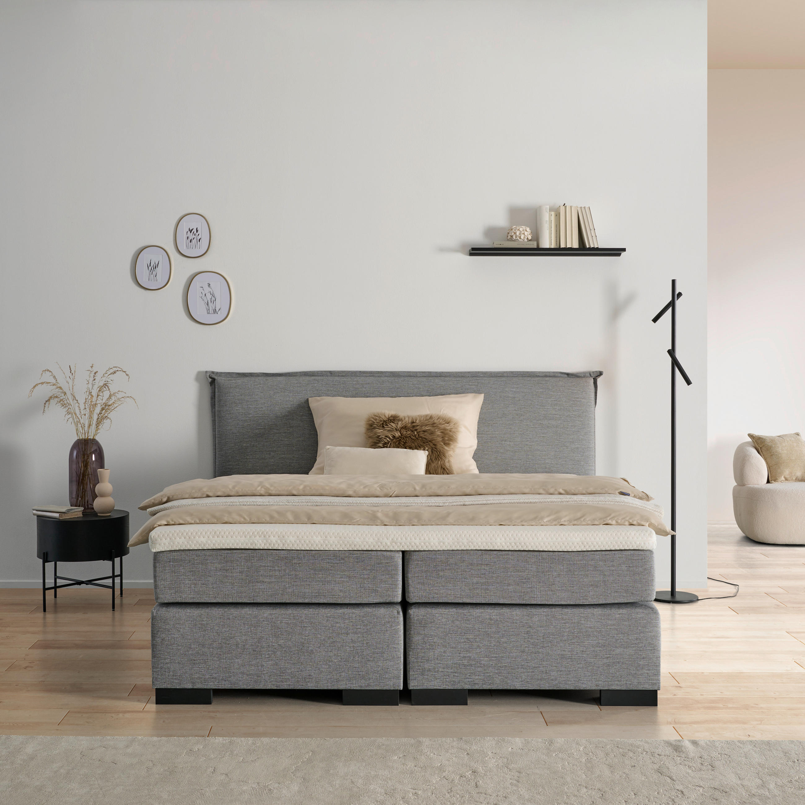 MID.YOU POSTEL BOXSPRING, 180/200 cm, antracitová, šedá, béžová, ecru